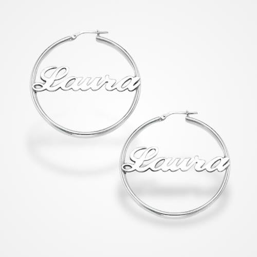 Boucle d'Oreille Prenom Argent / Police1 / 30mm