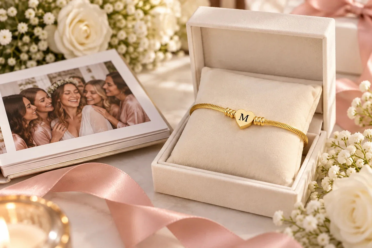 Bracelet initiale offert à une future mariée pendant son EVJF