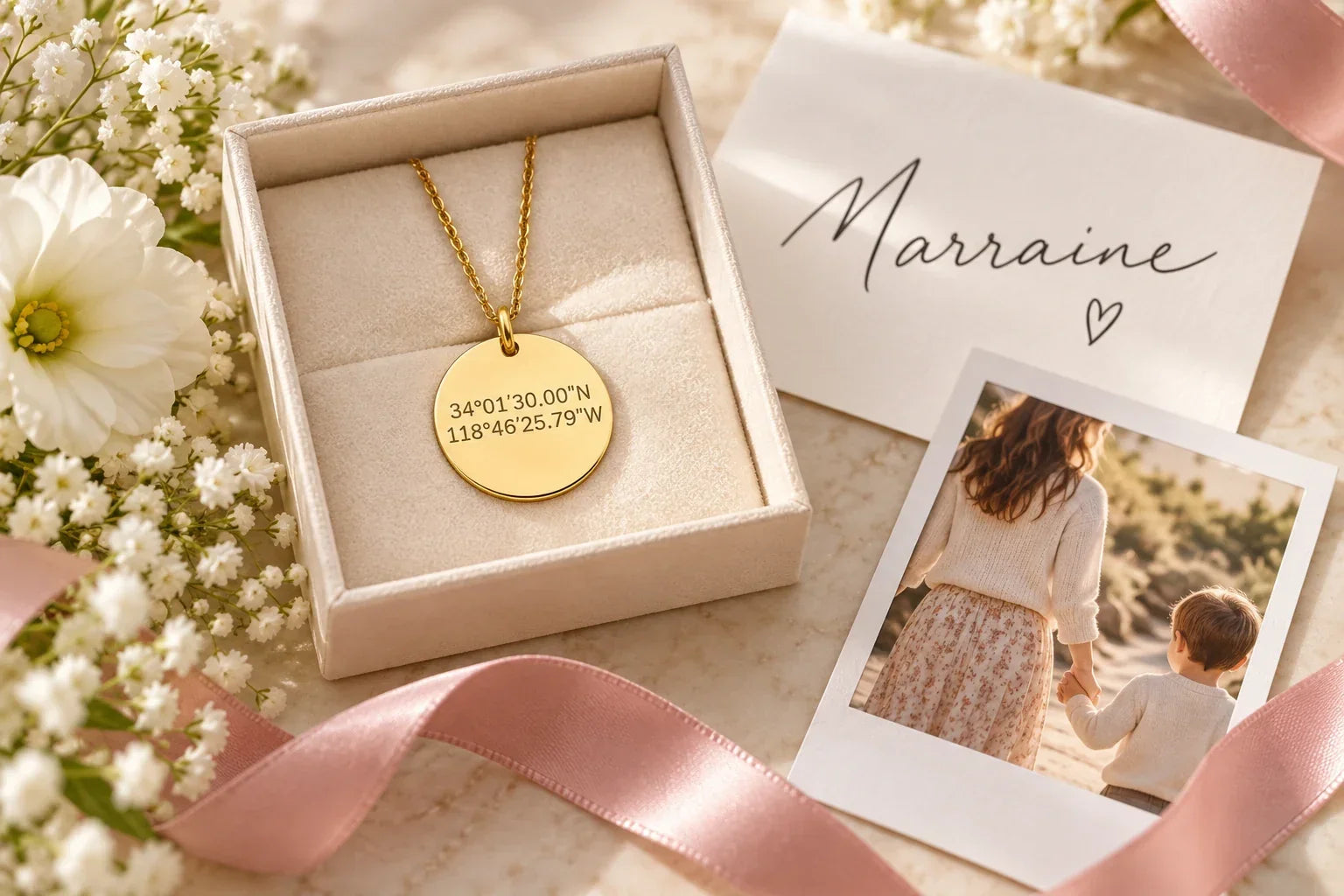 Médaillon personnalisé offert à une marraine