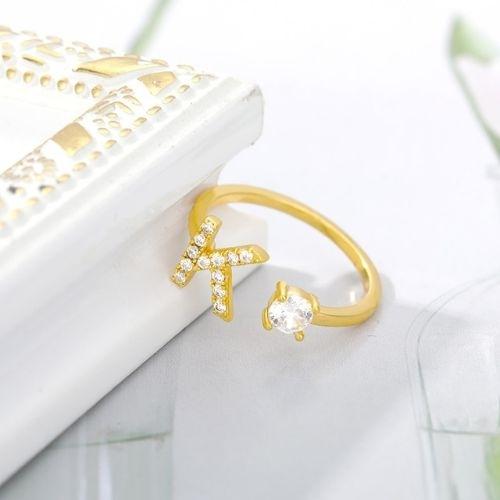 Bague monogramme lettre initiale en or massif 10 carats diamanté Bague monogramme lettre initiale en or massif 10 carats diamanté